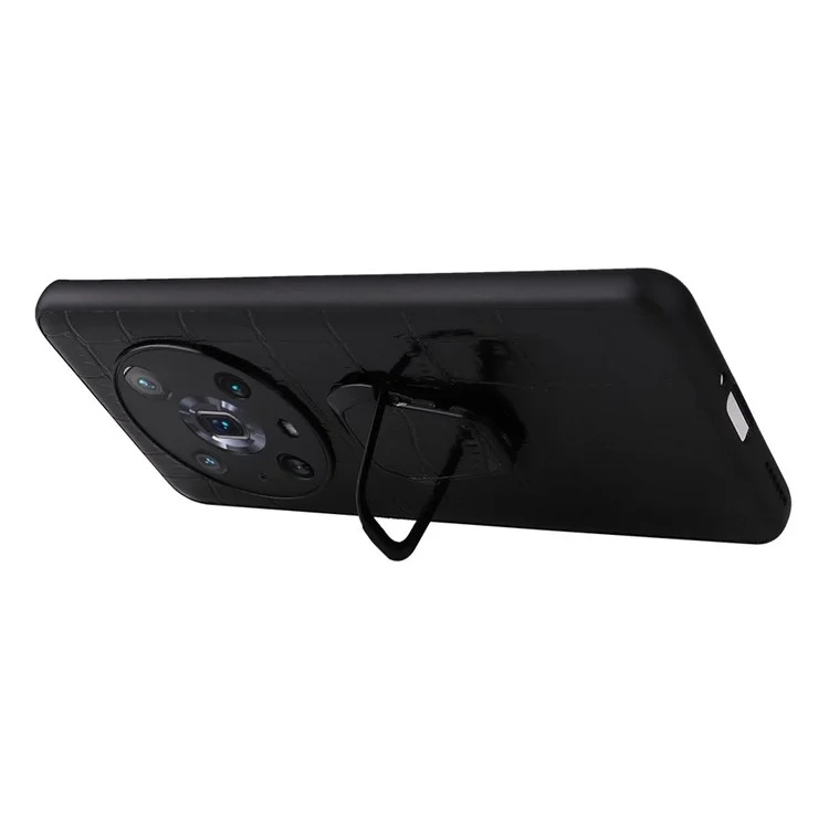 Ring Kickstand Handyhülle für Honor Magic4 Pro, Stoßfeste texturierte PU-Leder + TPU + PC-Abdeckung mit eingebautem Metallblech - Leopardenmuster