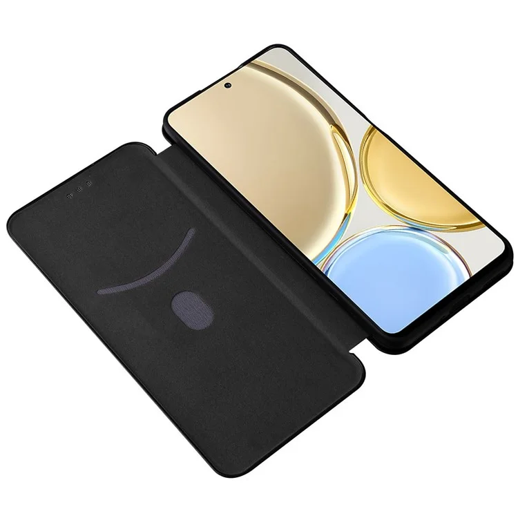Для Honor X9 5G/X30/Magic4 Lite 5G Чехол с текстурой под углеродное волокно, из мягкого TPU и кожзама, с подставкой, слотом для карт и магнитной застежкой - черный