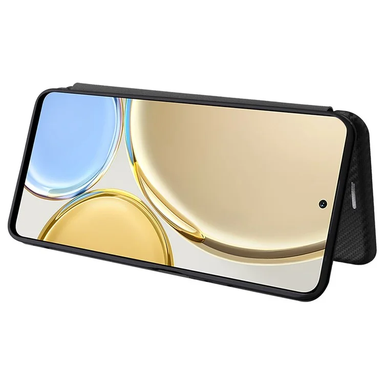 Для Honor X9 5G/X30/Magic4 Lite 5G Чехол с текстурой под углеродное волокно, из мягкого TPU и кожзама, с подставкой, слотом для карт и магнитной застежкой - черный