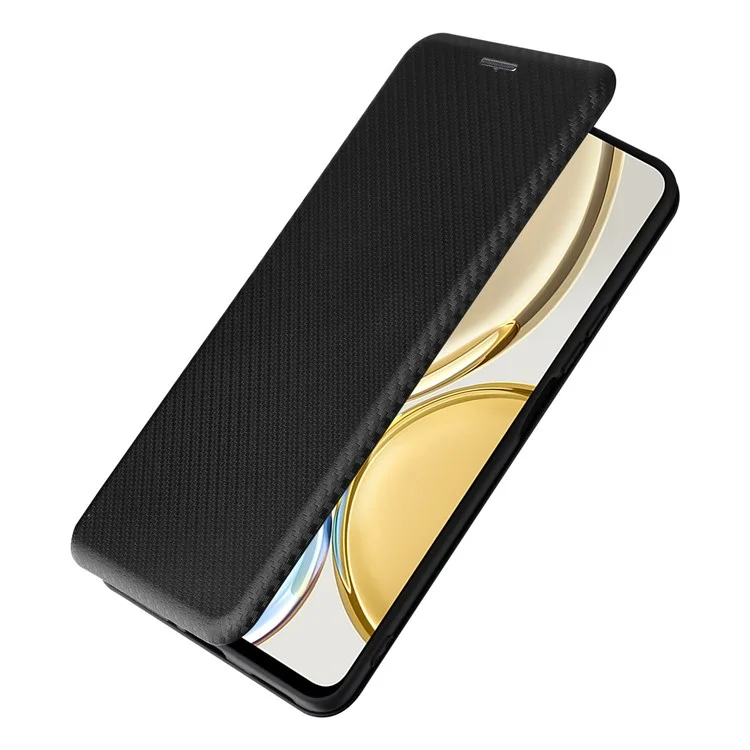 Для Honor X9 5G/X30/Magic4 Lite 5G Чехол с текстурой под углеродное волокно, из мягкого TPU и кожзама, с подставкой, слотом для карт и магнитной застежкой - черный