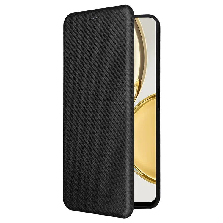 Для Honor X9 5G/X30/Magic4 Lite 5G Чехол с текстурой под углеродное волокно, из мягкого TPU и кожзама, с подставкой, слотом для карт и магнитной застежкой - черный