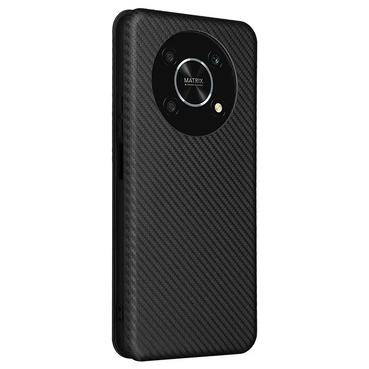 Для Honor X9 5G/X30/Magic4 Lite 5G Чехол с текстурой под углеродное волокно, из мягкого TPU и кожзама, с подставкой, слотом для карт и магнитной застежкой - черный