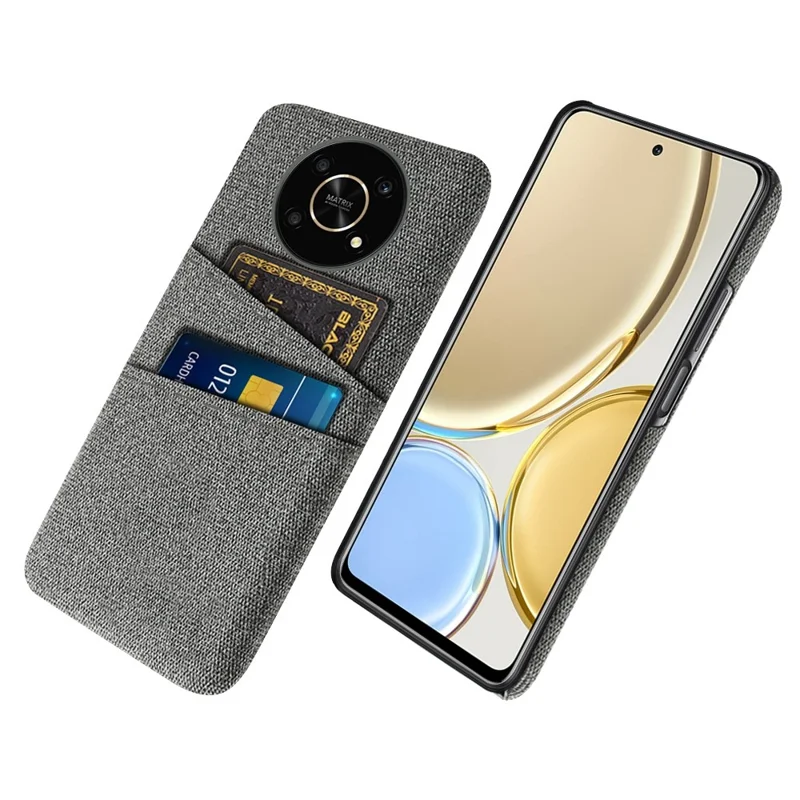 For Honor Magic4 Lite 5G/X30/X9 4G/X9 5G Dual Card Slots Cloth + PC Back Case Cloth Texture Protective Phone Cover - Grey