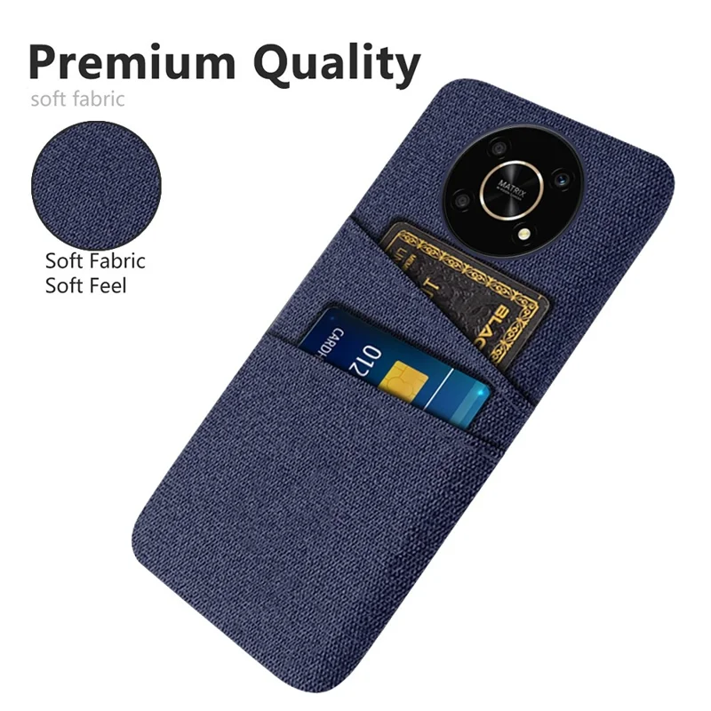 For Honor Magic4 Lite 5G/X30/X9 4G/X9 5G Dual Card Slots Cloth + PC Back Case Cloth Texture Protective Phone Cover - Blue