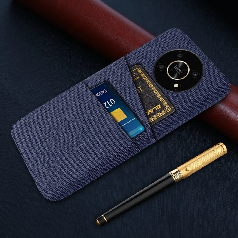 For Honor Magic4 Lite 5G/X30/X9 4G/X9 5G Dual Card Slots Cloth + PC Back Case Cloth Texture Protective Phone Cover - Blue