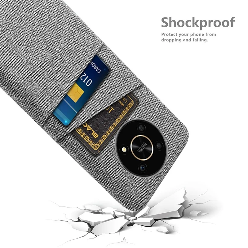 For Honor Magic4 Lite 5G/X30/X9 4G/X9 5G Dual Card Slots Cloth + PC Back Case Cloth Texture Protective Phone Cover - Light Grey