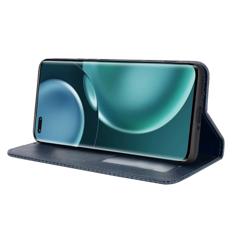 Til Honor Magic4 Pro Vintage PU Læder Magnetisk Auto-tiltrækkende Flip Cover Wallet Ståplads Stødfast Helt Dækkende Beskyttende Telefon Case - Blå