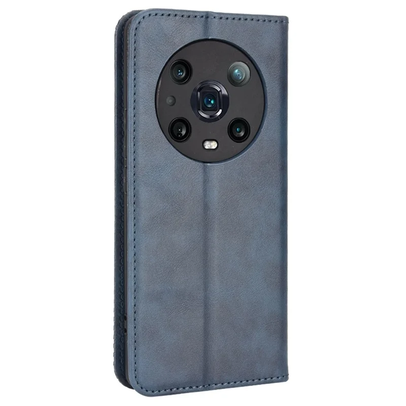 Til Honor Magic4 Pro Vintage PU Læder Magnetisk Auto-tiltrækkende Flip Cover Wallet Ståplads Stødfast Helt Dækkende Beskyttende Telefon Case - Blå