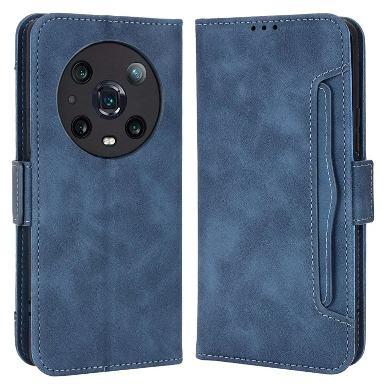 Multifach-Kartenfächer aus PU-Leder für Honor Magic4 Pro 5G, Wallet-Ständer mit doppeltem Magnetverschluss - Blau
