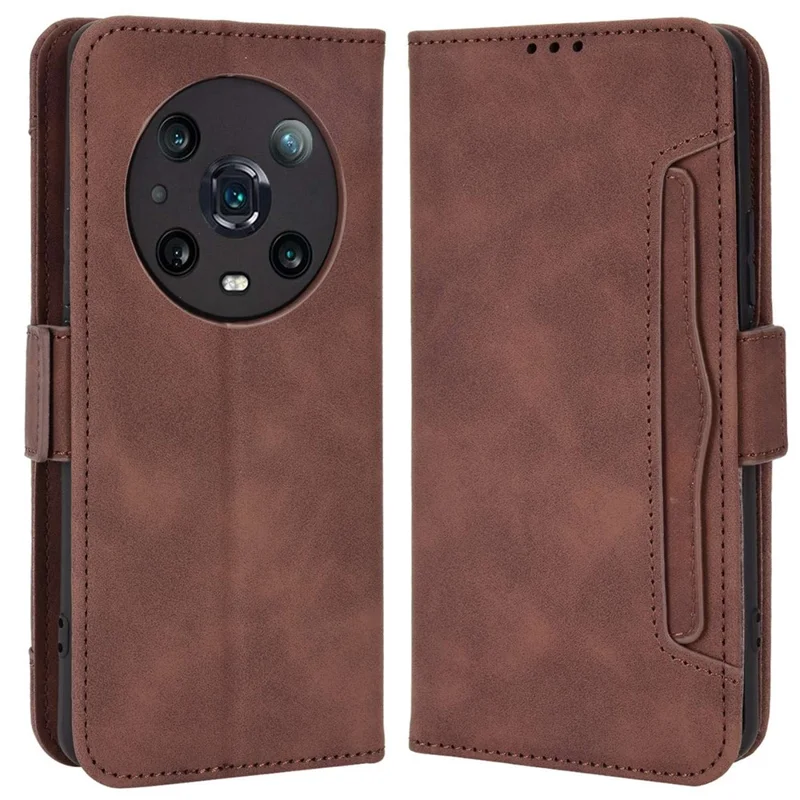Múltiples Ranuras Para Tarjetas PU Case de Teléfono de Cuero Para Honor Magic4 Pro 5G, Soporte de Billetera Double Magnetic Cuase - Marrón