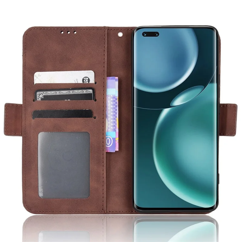 Múltiples Ranuras Para Tarjetas PU Case de Teléfono de Cuero Para Honor Magic4 Pro 5G, Soporte de Billetera Double Magnetic Cuase - Marrón