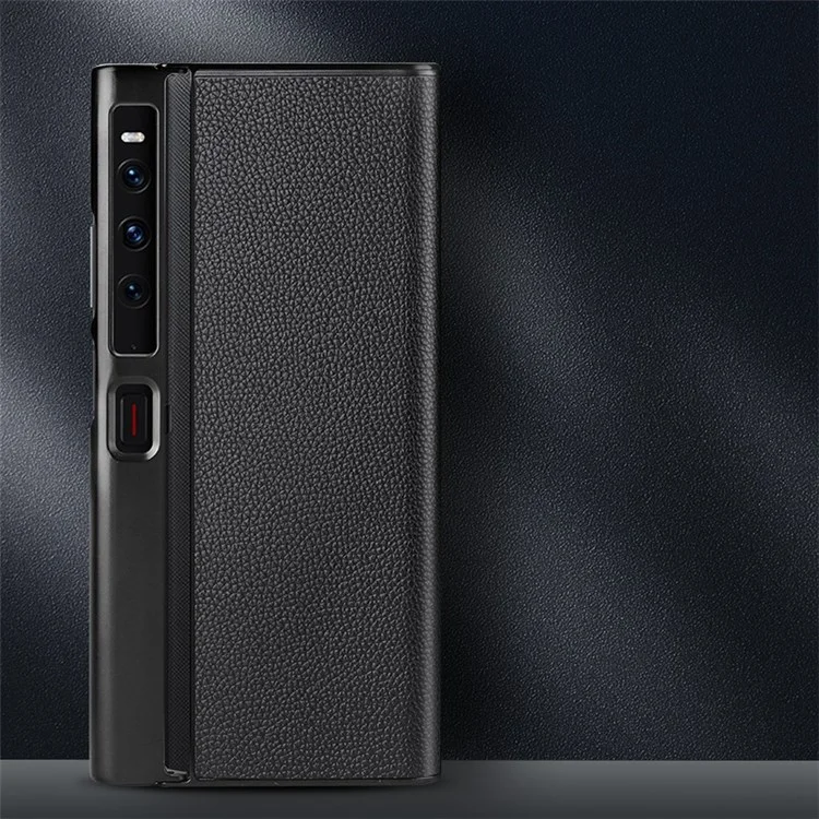 Per Huawei Mate Xs 2 Custodia Telefonica Pieghevole in Vera Pelle di Mucca con Texture Litchi - Nero