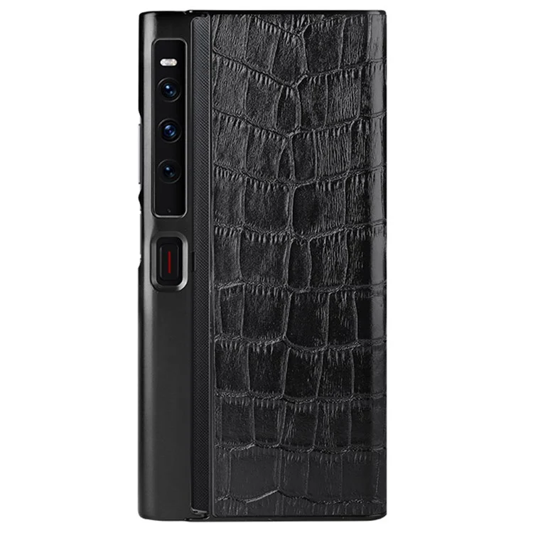 Pour Huawei Mate Xs 2 Coque de téléphone en cuir véritable de vache à texture crocodile Étui de protection d'écran pliable en TPU - Noir