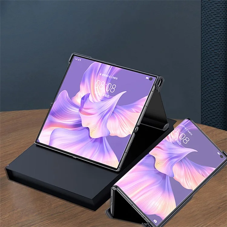Pour Huawei Mate Xs 2 PU Leather Coated Hard PC Phone Case H Textured Scratch Resistant Kickstand Cover - Noir