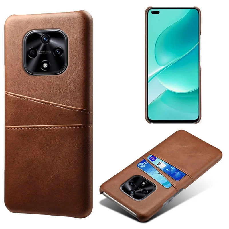 Dual Card Slots Protective Phone Case for Hi nova 9Z 5G, PU Leather Coated Hard PC Back Cover Shell - Brown