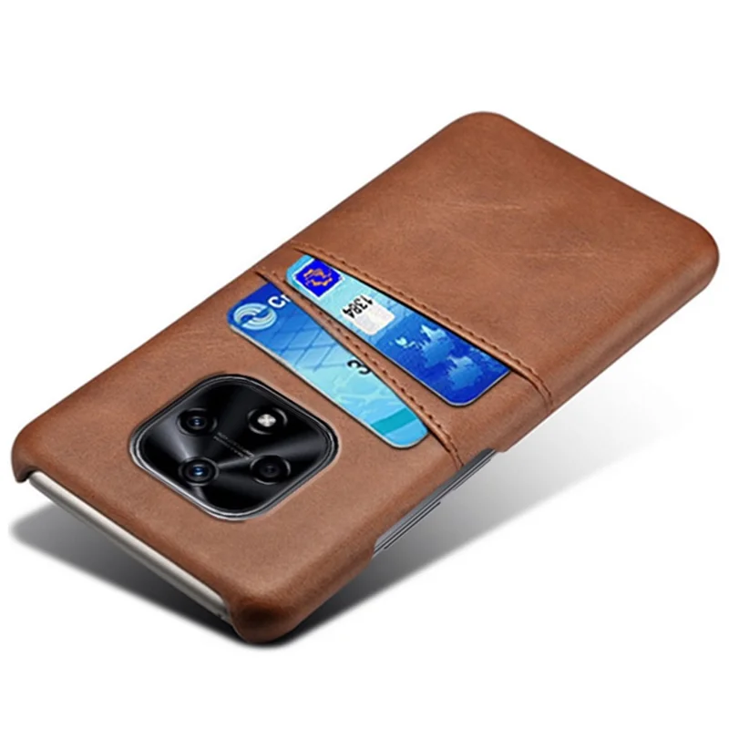Dual Card Slots Protective Phone Case for Hi nova 9Z 5G, PU Leather Coated Hard PC Back Cover Shell - Brown