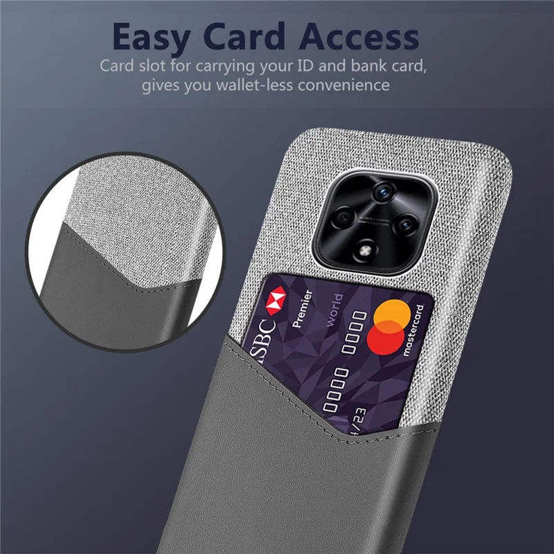 Til Hi nova 9Z 5G Kortholder Stødfast Kludstruktur PU Læderbelagt PC Telefonbeskyttelsesdæksel - Grå