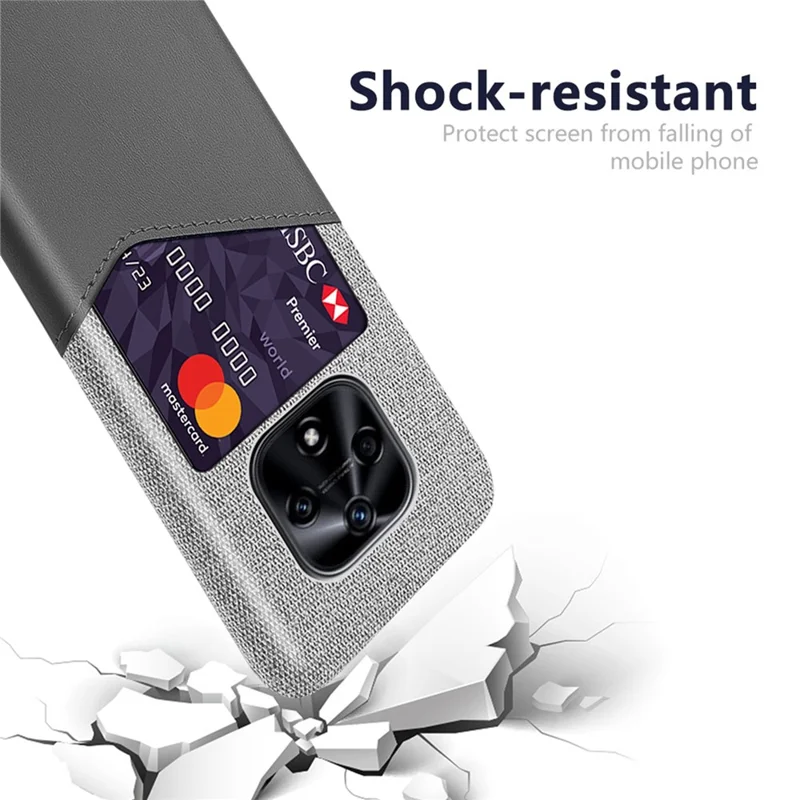 Til Hi nova 9Z 5G Kortholder Stødfast Kludstruktur PU Læderbelagt PC Telefonbeskyttelsesdæksel - Grå