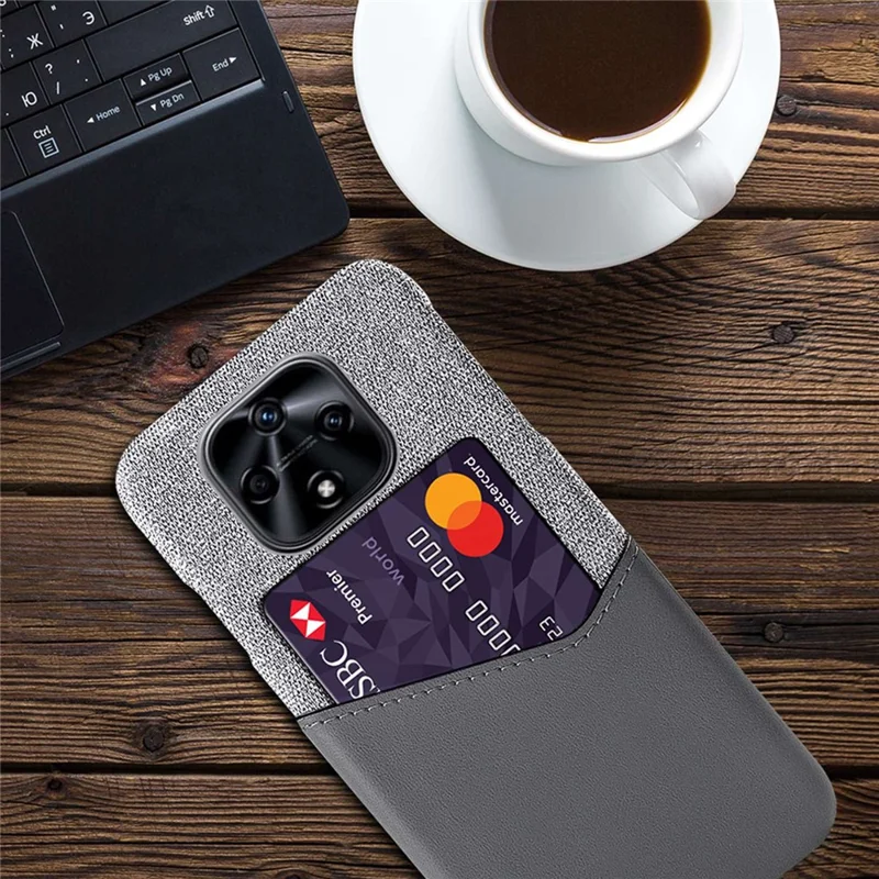 Til Hi nova 9Z 5G Kortholder Stødfast Kludstruktur PU Læderbelagt PC Telefonbeskyttelsesdæksel - Grå