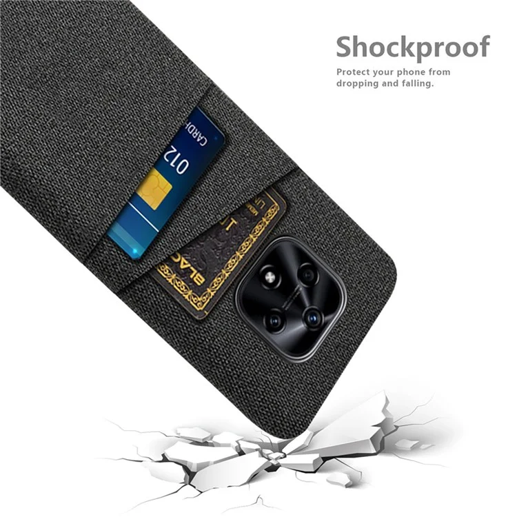 For Hi nova 9Z 5G Cloth Texture Shockproof Dual Card Slots Phone Case Cloth + PC Protective Cover - Black
