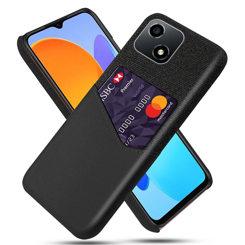 Til Honor Play 30 5G Anti-fald Telefonbeskyttelse med Kortholder, Stødfast Klædestruktur, PU Læderbehandling, PC Telefoncase - Sort
