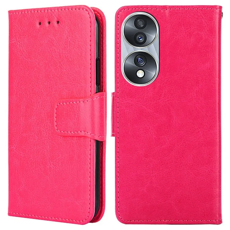 For Honor 70 5G Anti-fall PU Leather Wallet Case Stand Function Magnetic Closure Shockproof Flip Folio Cover - Rose