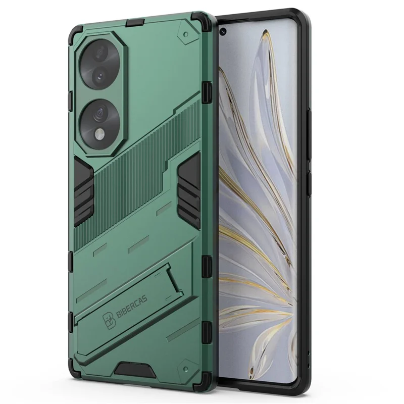 For Honor 70 5G TPU+PC Shock Absorption Cover Kickstand Phone Case Protector - Green