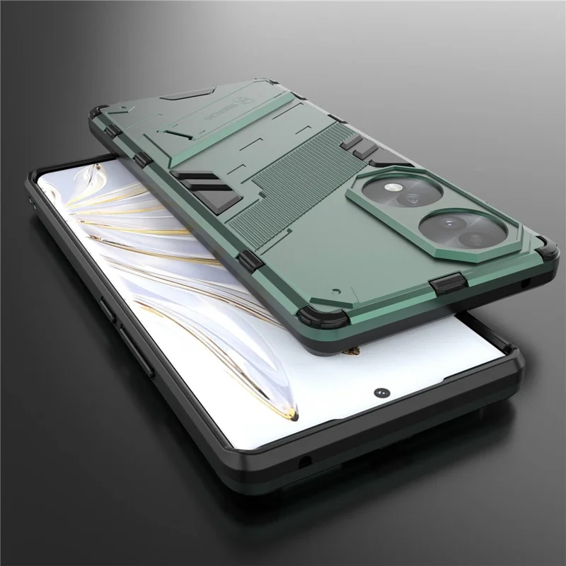 For Honor 70 5G TPU+PC Shock Absorption Cover Kickstand Phone Case Protector - Green