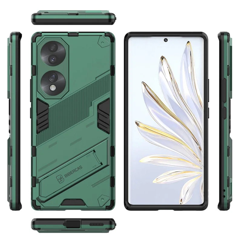 For Honor 70 5G TPU+PC Shock Absorption Cover Kickstand Phone Case Protector - Green