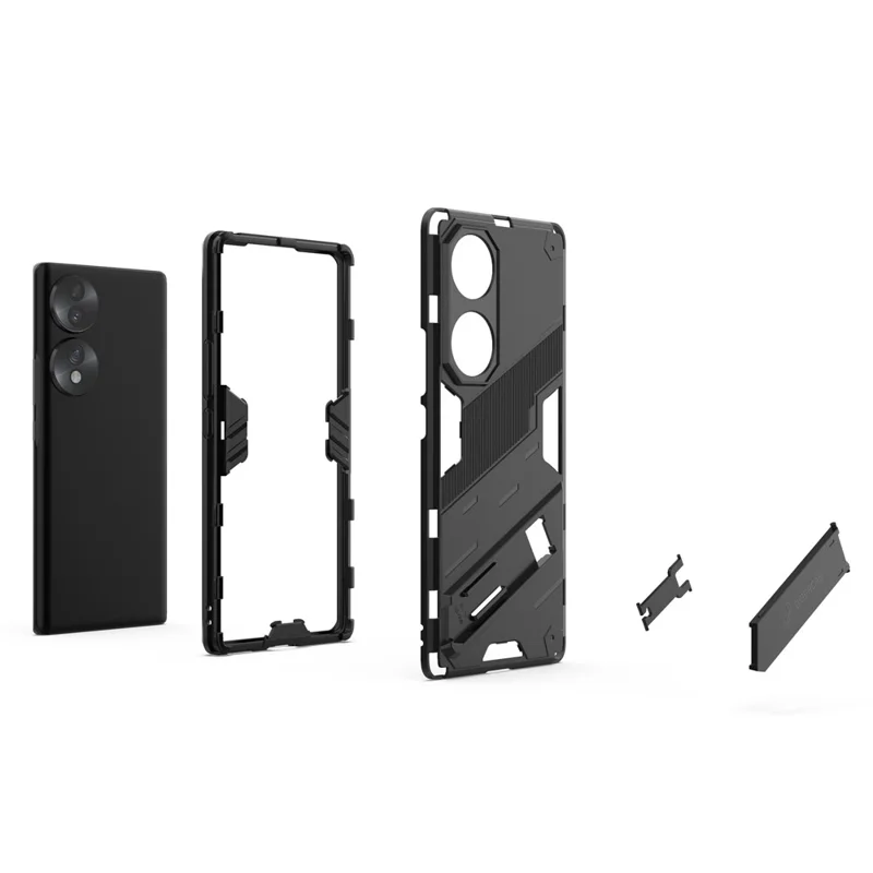 For Honor 70 5G TPU+PC Shock Absorption Cover Kickstand Phone Case Protector - Red
