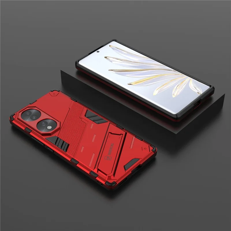 For Honor 70 5G TPU+PC Shock Absorption Cover Kickstand Phone Case Protector - Red