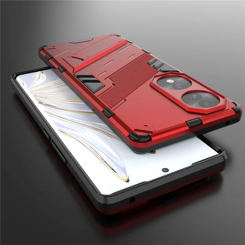 For Honor 70 5G TPU+PC Shock Absorption Cover Kickstand Phone Case Protector - Red