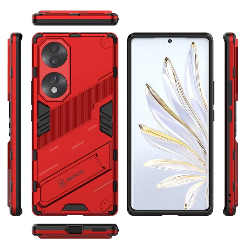 For Honor 70 5G TPU+PC Shock Absorption Cover Kickstand Phone Case Protector - Red