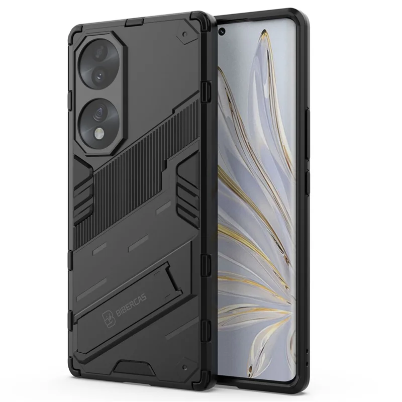 For Honor 70 5G TPU+PC Shock Absorption Cover Kickstand Phone Case Protector - Black