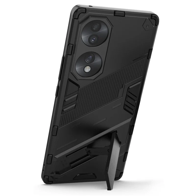 For Honor 70 5G TPU+PC Shock Absorption Cover Kickstand Phone Case Protector - Black