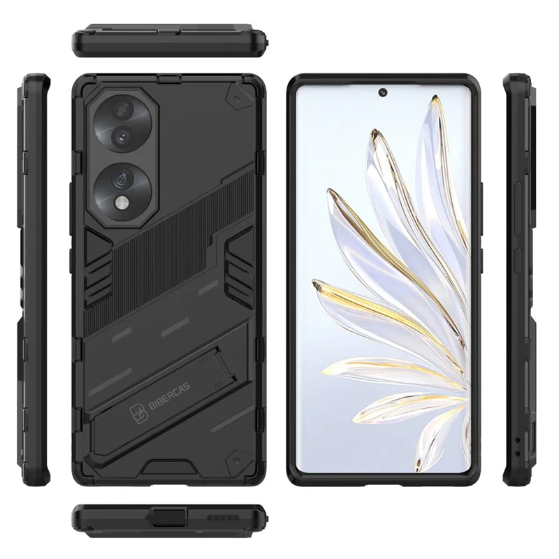 For Honor 70 5G TPU+PC Shock Absorption Cover Kickstand Phone Case Protector - Black