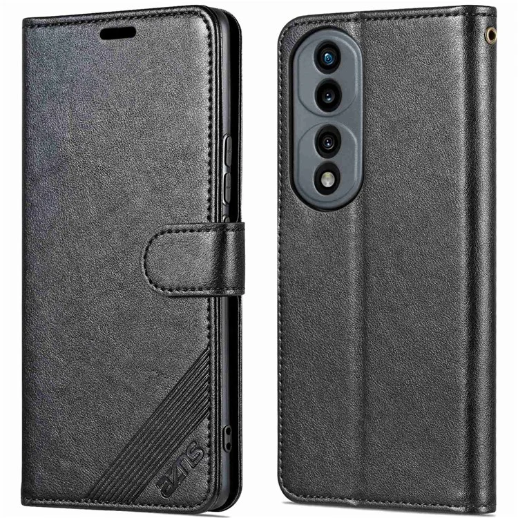 AZNS Para Honra 70 Pro 5G Cobertura Completa Anti-queda Capa De Telefone Texturizado PU Couro Stand Flip Case Fechamento Magnético Caixa De Carteira Protetora À Prova De Choque - Preto