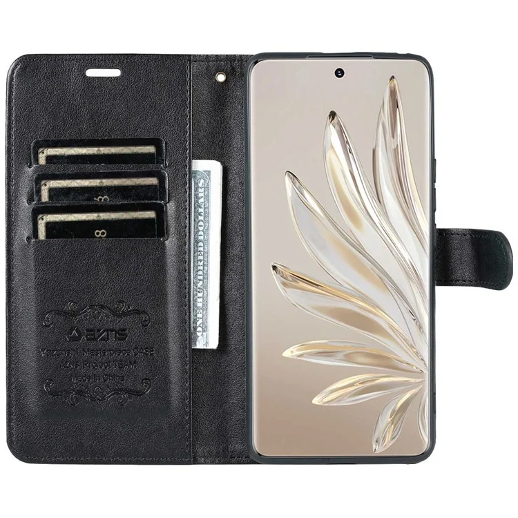 AZNS Para Honra 70 Pro 5G Cobertura Completa Anti-queda Capa De Telefone Texturizado PU Couro Stand Flip Case Fechamento Magnético Caixa De Carteira Protetora À Prova De Choque - Preto