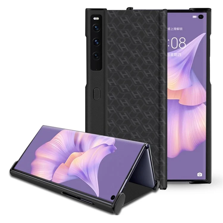 Per Huawei Mate Xs 2 Custodia protettiva antiscivolo in pelle sintetica con PC pieghevole per telefono cellulare - Nero
