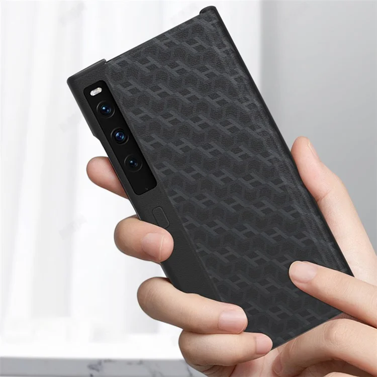 Per Huawei Mate Xs 2 Custodia protettiva antiscivolo in pelle sintetica con PC pieghevole per telefono cellulare - Nero