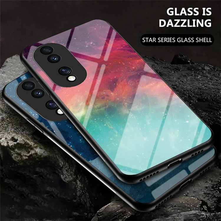 Pour Honor 70 5G Anti-scratch Phone Case Tempered Glass+Hard PC + Soft TPU Starry Sky Pattern Phone Cover - Scattering Starry Sky
