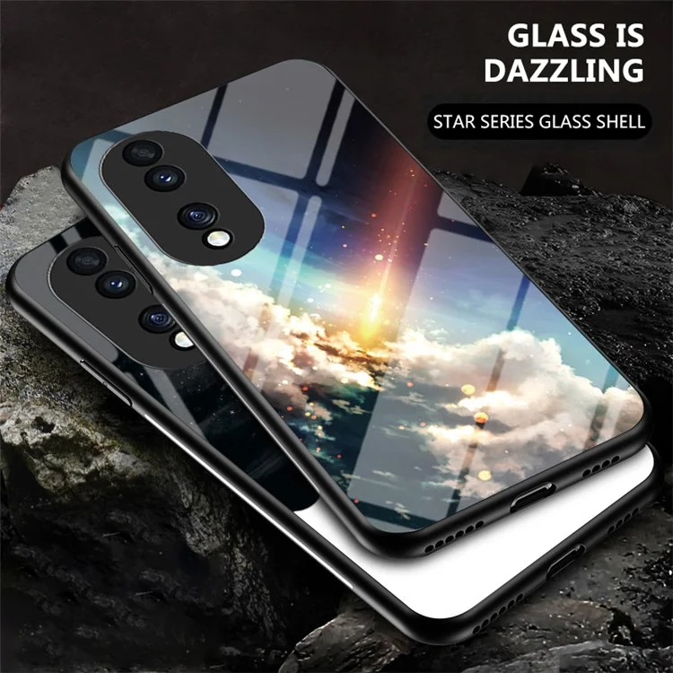 For Honor 70 5G Anti-scratch Phone Case Tempered Glass+Hard PC + Soft TPU Starry Sky Pattern Phone Cover - Bright Starry Sky