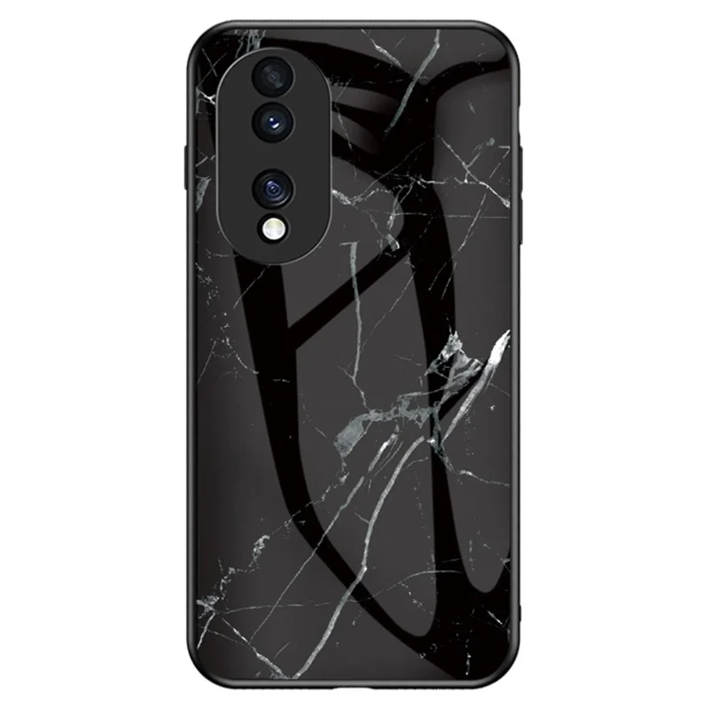 For Honor 70 5G Slim Marble Pattern Tempered Glass + PC + TPU Hybrid Drop-proof Cover - Black Marble