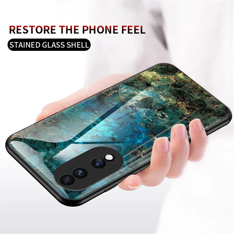 For Honor 70 5G Slim Marble Pattern Tempered Glass + PC + TPU Hybrid Drop-proof Cover - Black Marble