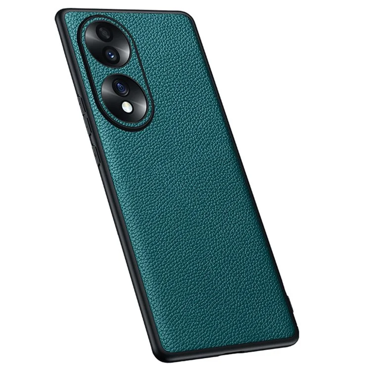 Защитный чехол с текстурой Litchi для камеры Honor 70 5G, из натуральной кожи коровы, покрытой TPU - зеленый