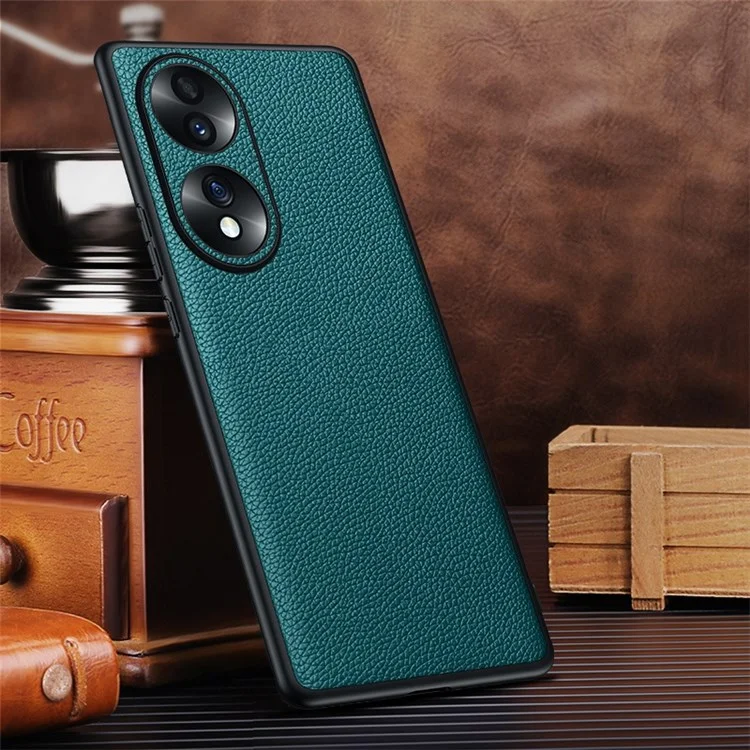 Защитный чехол с текстурой Litchi для камеры Honor 70 5G, из натуральной кожи коровы, покрытой TPU - зеленый