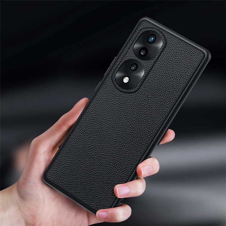 Защитный чехол с текстурой Litchi для камеры Honor 70 5G, из натуральной кожи коровы, покрытой TPU - зеленый