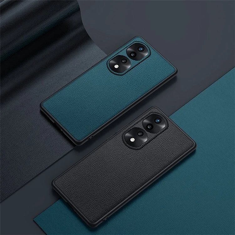 Защитный чехол с текстурой Litchi для камеры Honor 70 5G, из натуральной кожи коровы, покрытой TPU - зеленый