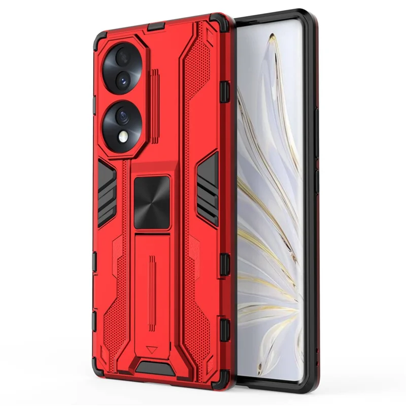 For Honor 70 5G Phone Case Kickstand Hard PC Soft TPU Dual Layer Anti-Slip Rugged Protective Cover - Red