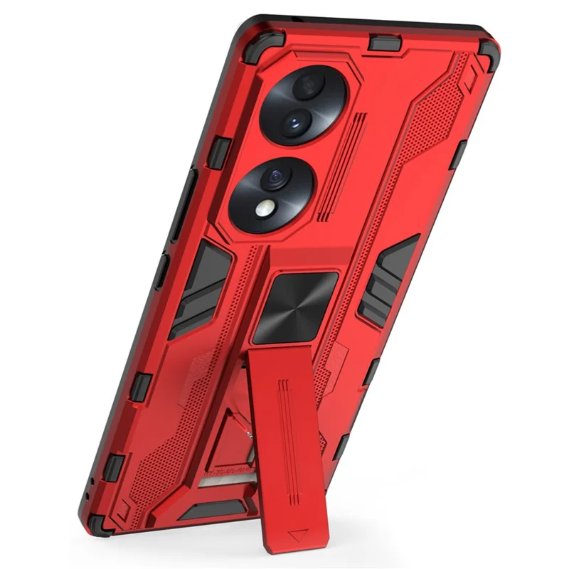 For Honor 70 5G Phone Case Kickstand Hard PC Soft TPU Dual Layer Anti-Slip Rugged Protective Cover - Red